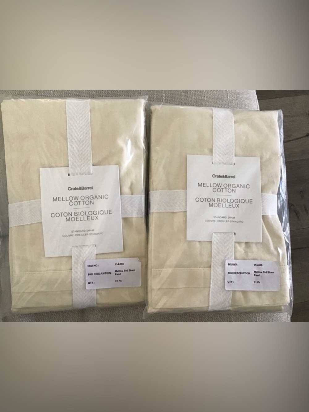 Crate&Barrel Mellow Organic Cotton Shams in Pearl Cream